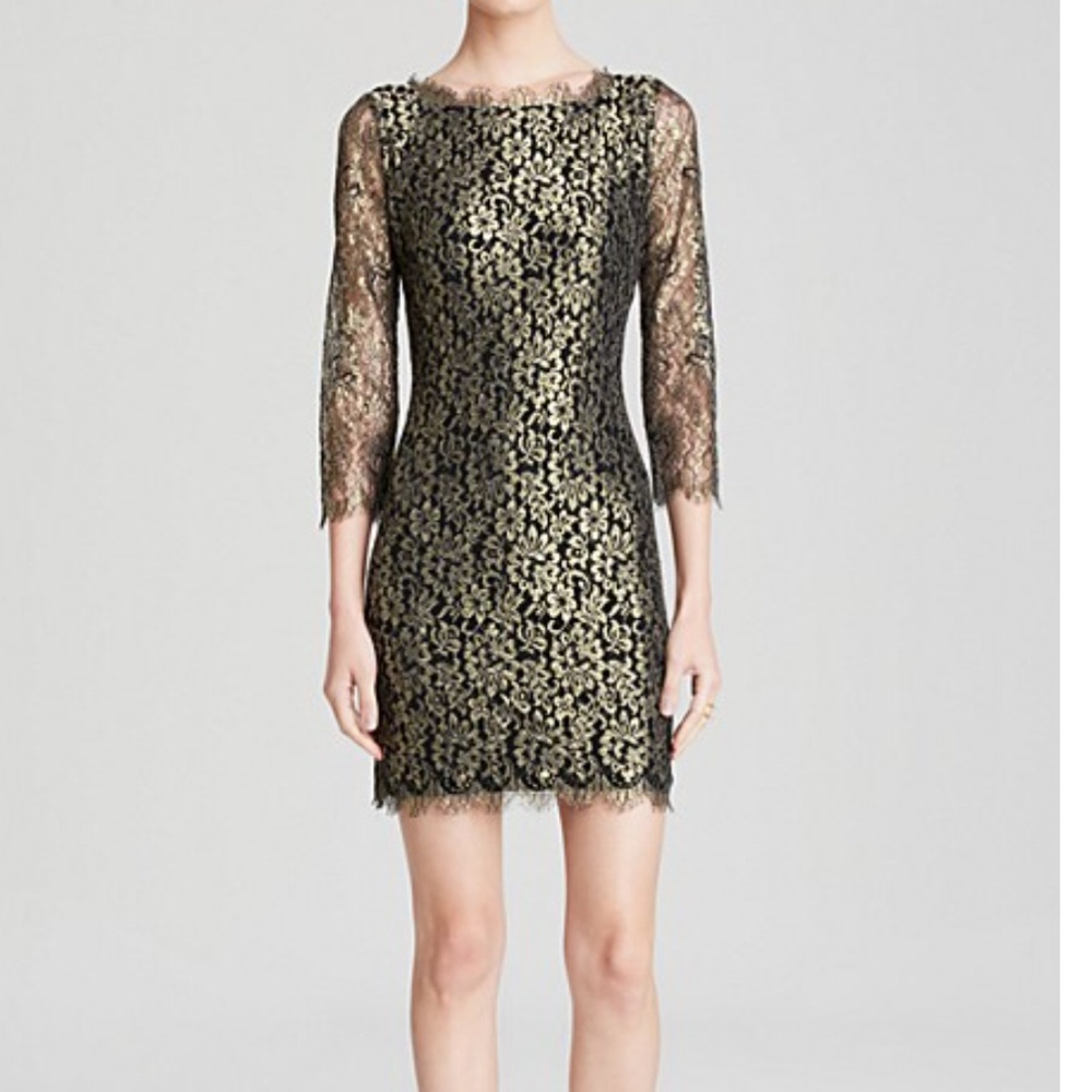 DVF Zarita black and gold lace dress